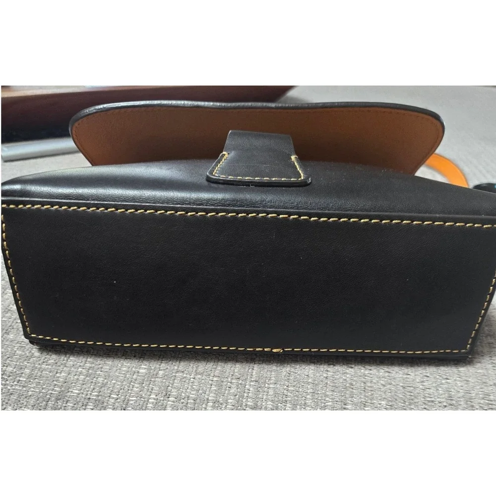 Dooney & Bourke Black Leather Equestrian Bag Gold Buckle Contrast Stitch